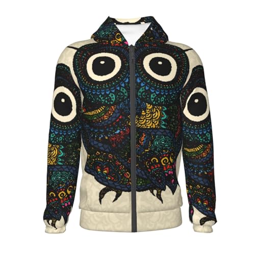 Owl with Mandala Kid Hoodies Boys Zip Up Sweatshirts Girls Pullover with Pocket2