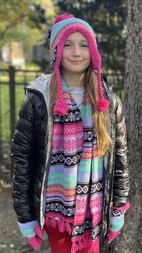 Image of N'Ice Caps Kids Hat Glove Scarf Girls 3 Piece Winter Knit Set Sherpa Lined