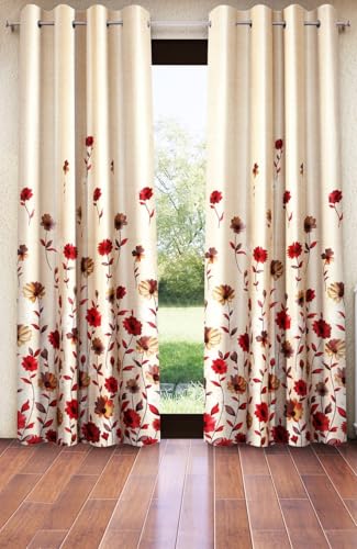 Image of Home Sizzler 2 Pieces Digital Print Eyelet Polyester Long Door Curtains - 9 Feet, Maroon