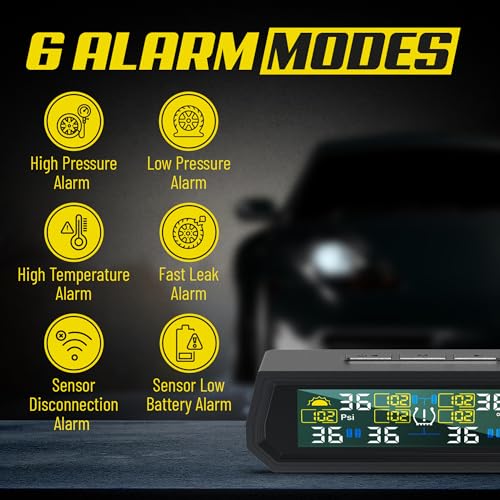 RV Tire Pressure Monitoring System (TPMS) - 6 Sensors Solar Wireless, Real-Time Monitoring with LCD Display & Alarm, Waterproof for RV Trailer Motorhome Tires T026 - Image 3
