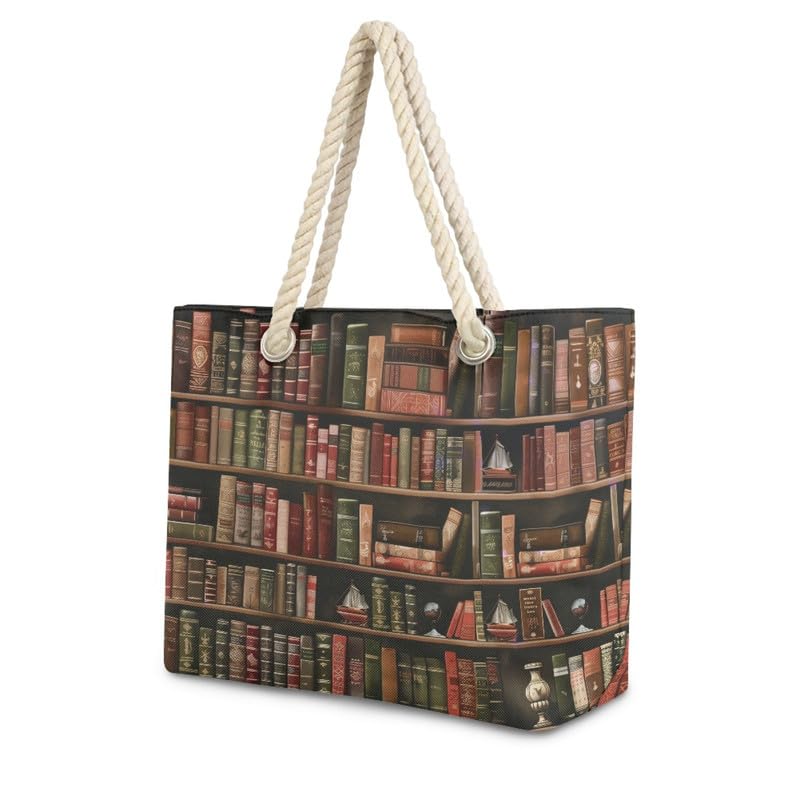 Books Theme Tote Bag Women Large Canvas Totes Purse, Reading Lover Zipper Hobo Satchel Handbag Foldable Travel Bags2