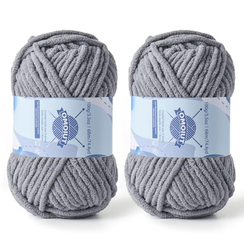 Image of 2 Pack Chunky Chenille Yarn for Crocheting, Baby Yarn for Crocheting Soft Blankets, Bulky Yarns for Crochet Amigurumi, 200g (148.7yds) Fluffy Velvet Yarns for Hand Knitting (2 Light Gray)
