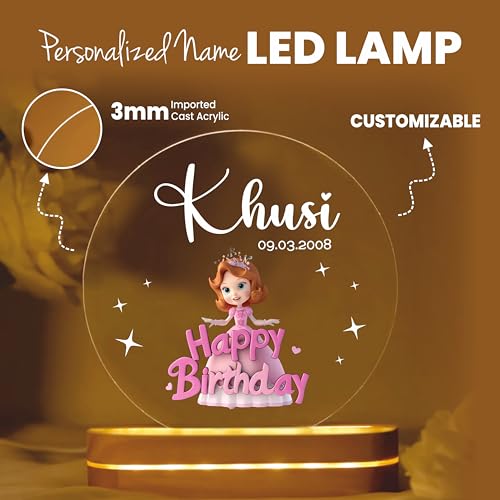 Image of PRINTHUA Personalized LED Night Table Lamp with Custom Name, Unique Gift for Women, Men, Kids, Girlfriend, Boyfriend, Husband, Wife | Perfect for Birthdays & Special Occasions (Happy Birthday 3)