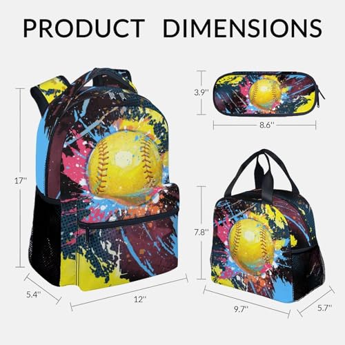 COZYAURA Backpack Set - Softball Backpacks for Girls Teens - Kids Bookbag for Elementary Middle School - School Bag with Lunch Box & Pencil Case2