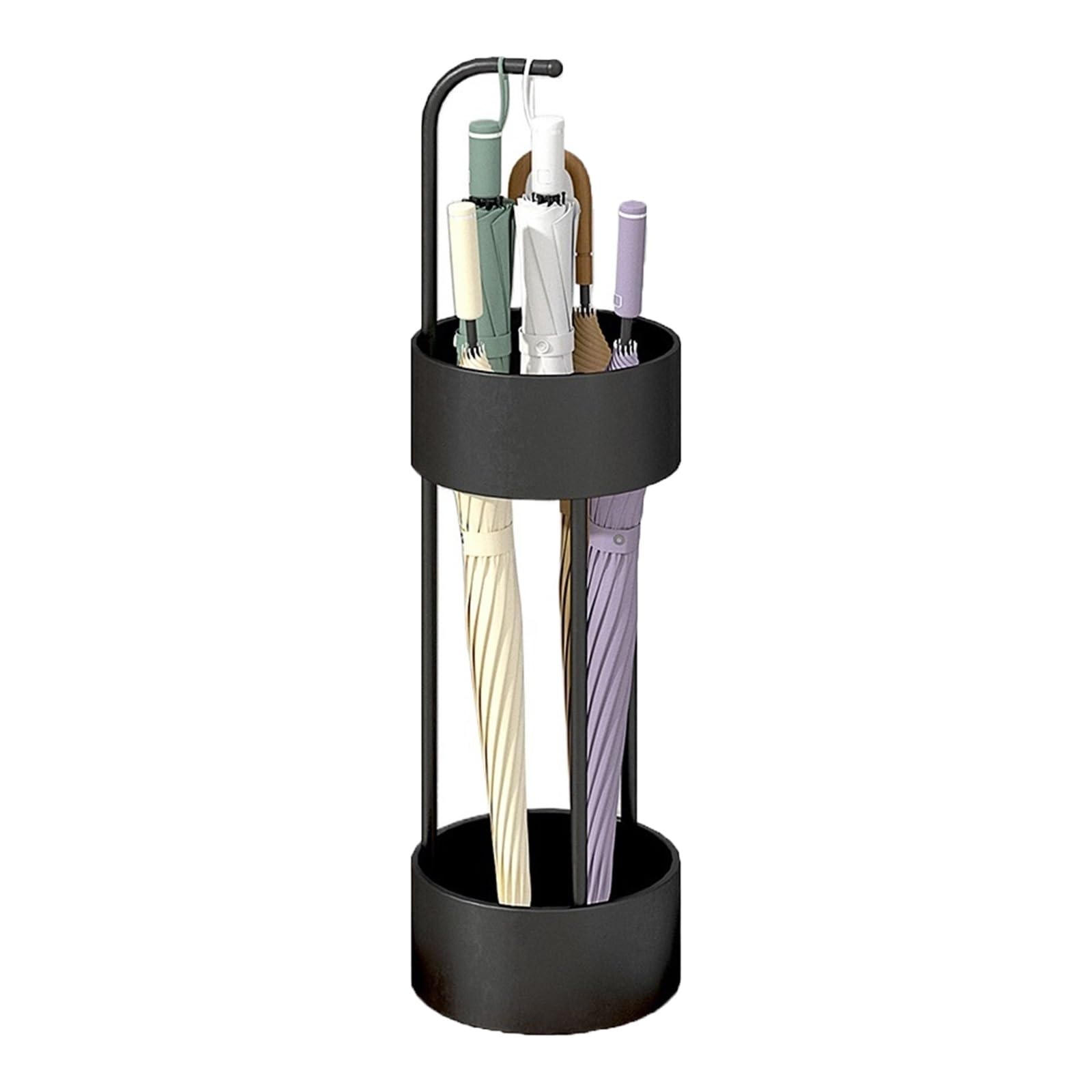 HYLYGFH Outdoor Umbrella Stand with Drip TrayMetal Umbrella Holder with Hook for Grocery Stores SupermarketsBlack (B) Ideal for Entryway & Patio Use