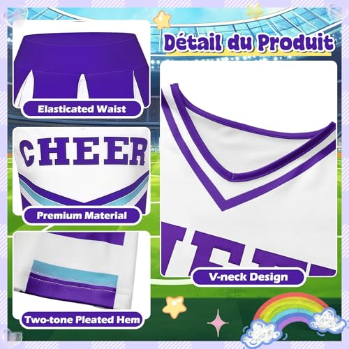 Luckyou Cheerleader Kostüm Kinder Mädchen Cheerleadering Outfit Mädchen Cheerleading Uniform Kleid mit Pompons Socken für Halloween Karneval Cosplay,Purple,150cm