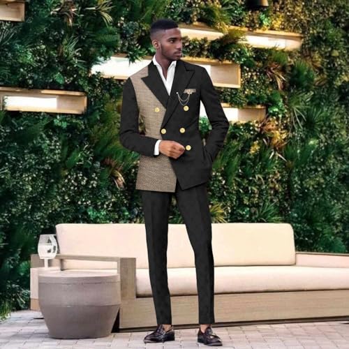 African Clothes for Men Business Suits Double Beasted Embroidery Brooch Lined Blazer and Pants Set2