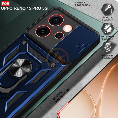 Image of Armor Bumper Back Cover Case for Oppo Reno 15 Pro 5G Rotating Camera Cover, Ring Holder & Kickstand | Heavy Duty & 360 Degree Protection Oppo Reno 15 Pro 5G Back Cover (Blue)