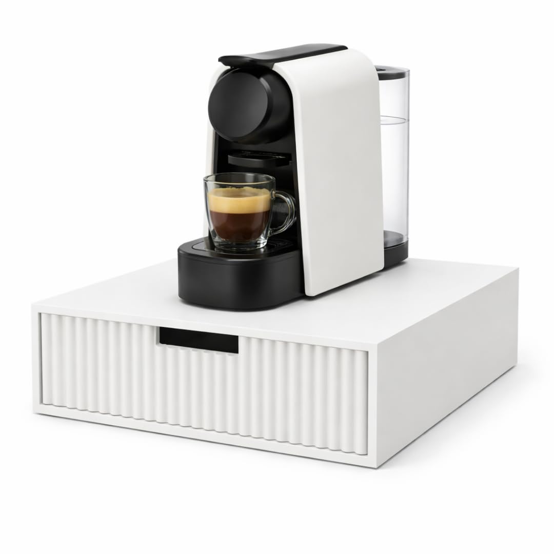 Porta Cialde Bianco con Cassetto e Ripiano Resistente - Organizer in Legno Classico Minimal per Cialde, Capsule e Tisane – Porta Capsule di Design per Caffè – Ideale per Cucina, Ufficio, B&B (bianco) - 1