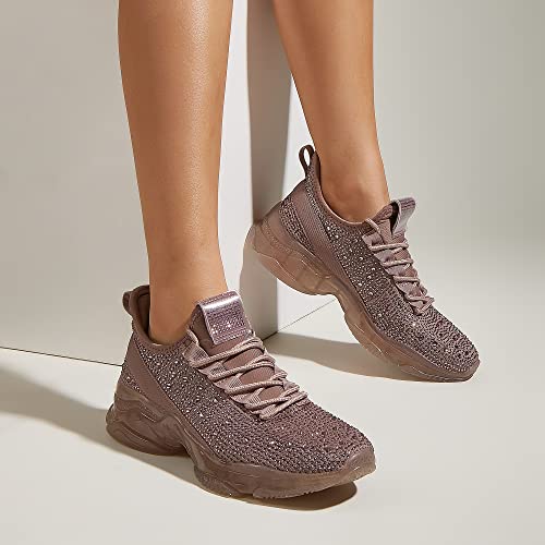 Image of BELOS Women's Rhinestone Mesh Slip On Walking Shoes Fashion Breathable Spakle Glitter Sneaker