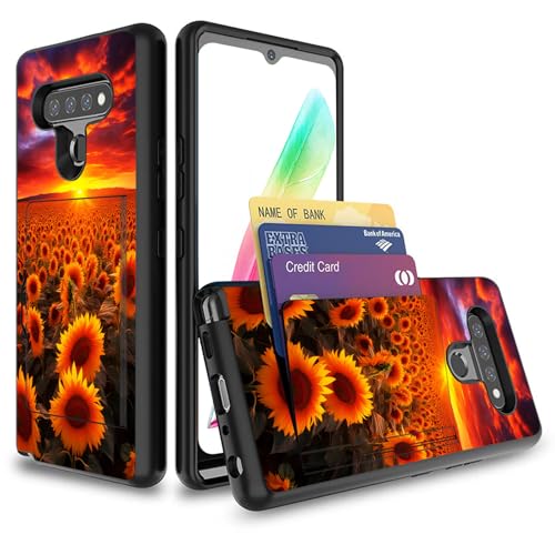 GFEWYTJYJ for LG Stylo 6 Case with Card Holder,Shockproof Armor Silicone Hybrid Rugged Protective Wallet Cover Case for LG Stylo 6,Sunrise Sunflowers