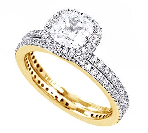 AFFY White Cubic Zirconia Engagement & Wedding Bridal Ring Set in 14K Yellow Gold Over Sterling Silver (2.5 Cttw)