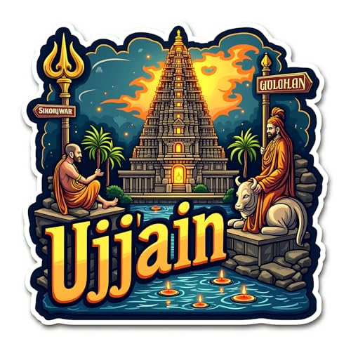 Image of Naxon Ujjain Mahakal Temple Theme Souvenir Wooden Fridge Magnet for Refrigerator - Printed Fridge Magnet for Kitchen & Home Decor | Perfect Souvenir Gift | Size 3x3 in | Pack of 1