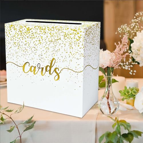 Image of Gold Card Box for Party Gift Card Box Holder Envelope Box for Wedding Birthday Baby Shower Retirement Gold Foil Card Box