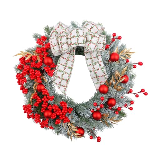 ZHAPEG Corona artificial para decoración de interiores y exteriores, corona de Navidad con bayas artificiales para puerta delantera y jardín
