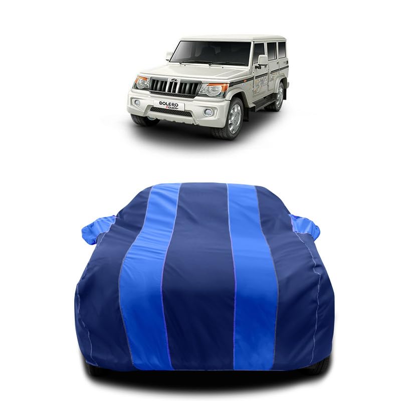 HEDWING-Car Body Cover Compatible with Mahindra Bolero Power Plus LX Diesel All Variant Dustproof UV-Rays Scratchproof Heat Protection Both Side Mirror Pocket[Blue Patta]