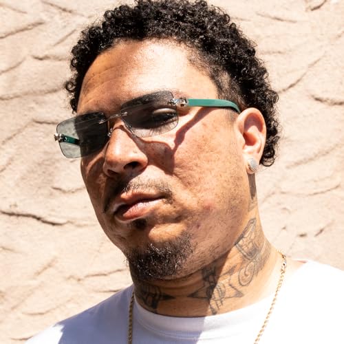 Street Knitted Luxury Silver Frame Unisex Rectangular Rimless Turquoise Tint Lens Retro 90's Stylish Leopard Head Hip Hop Sun Glasses Frameless Square Buffs Summer Shades Sunglasses For Men And Women3