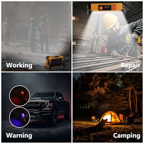 Image of 120W Solar Rechargeable Work Light, 144 LED 10000LM Portable Flood Light with Stand, IP66 Waterproof 4 Modes LED Job Site Lighting Flashlights for Mechanic Camping Fishing Car Repair