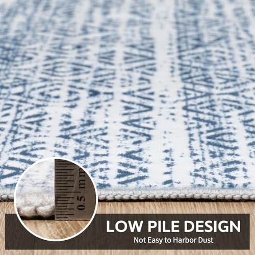 Small Area Rug-2x3 Entryway Rug Non Slip Washable Low Pile Indoor Door Mat Neutral Distressed Boho Moroccan Entrance Rugs Carpet for Bedroom Kitchen Powder Room Front Porch Bathroom, Blue