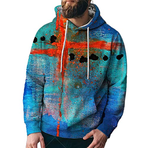 Men's Vintage Oil Painting Faith Jesus Cross Print Casual T-Shirt Round Neck Pullover Tie Dye Sweatshirt Long Sleeve Shirts