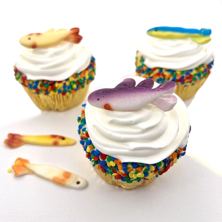 Mini Minnow Fishing Accessory Pack- 12 pcs Edible Icing Cake Decoration Topper by BakersDozenToGo (Choose Style Below)