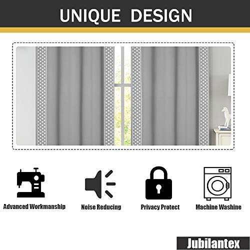 Jubilantex Light Gray Embroidered 90% Blackout Curtains 2 Panels 84" Length For Bedroom, Thermal Insulated Grommet Window Curtain Farmhouse Geometric Pattern Drapes For Cold Winter Living Room, 52X84 #TOP5