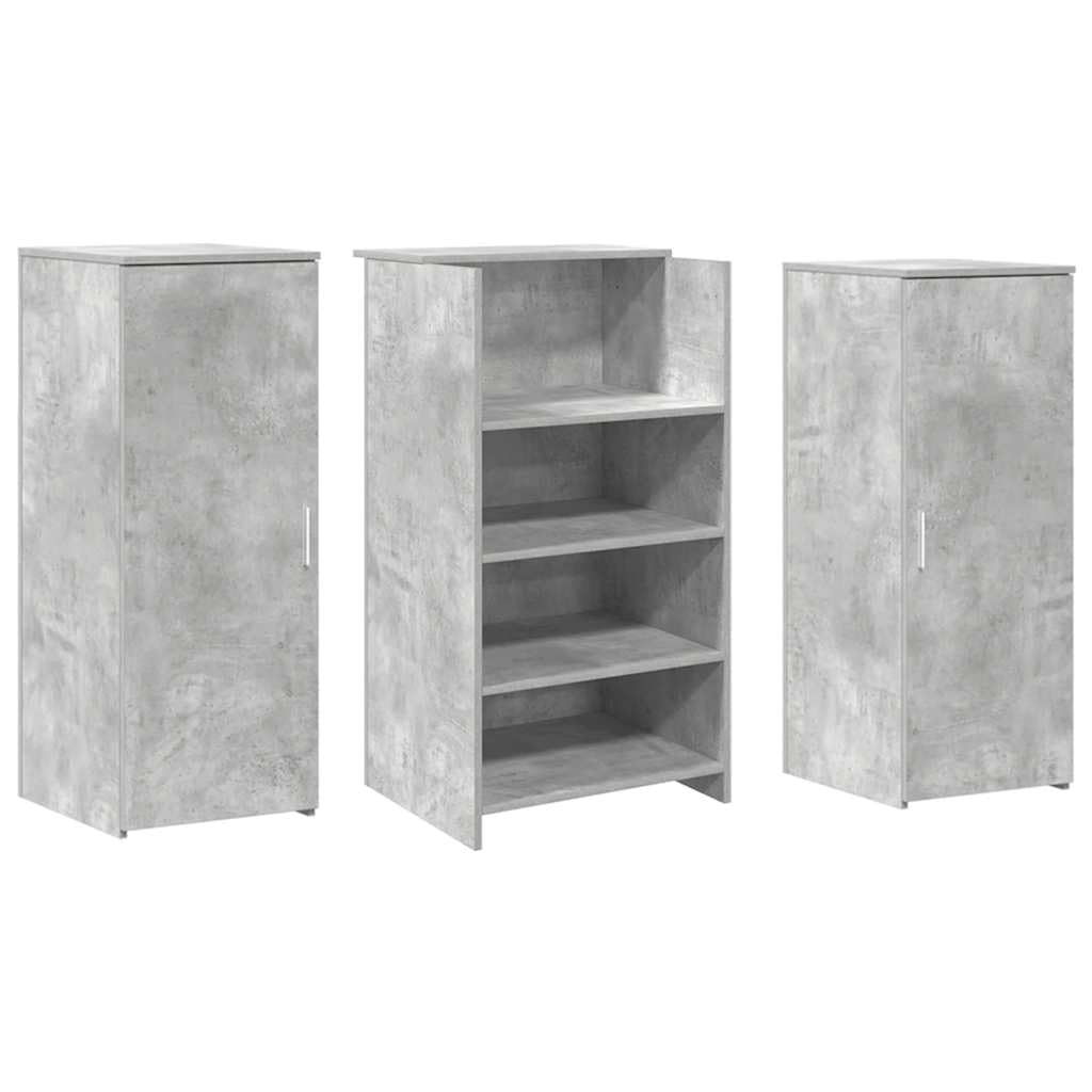 Mesita de recepción gris hormigón 135 x 50 x 103,5 cm de material de madera con mostrador integrado y espacio de almacenamiento, con armario para oficina, oficina en casa y recepción