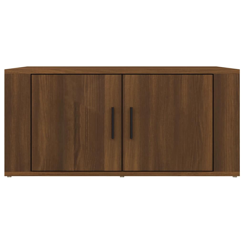 Tavolino da caffè marrone effetto rovere, 80 x 50 x 36 cm, in legno con vano portaoggetti, ripiano, cassetto e porta, per soggiorno, camera degli ospiti, ufficio, corridoio, reception