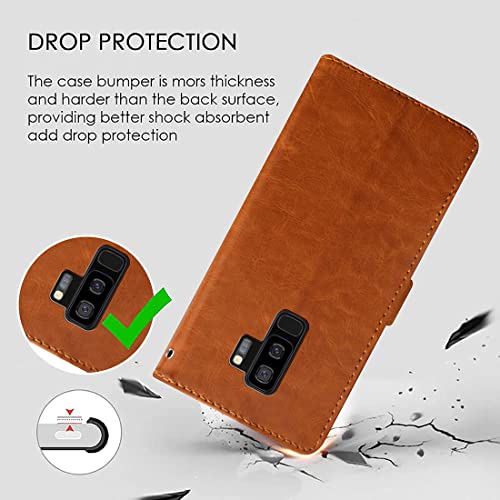 Image of Flip Cover Back Case for Samsung Galaxy S9 Plus | Premium Leather Finish | Inbuilt Pockets & Stand | Flip Cover Back Case for Samsung Galaxy S9 Plus (CamelBlack)