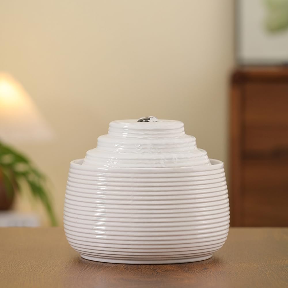 Ceramic Tabletop Fountain Water Feature for Indoor and Home Decoration Table Desk Office Patio(White A157)