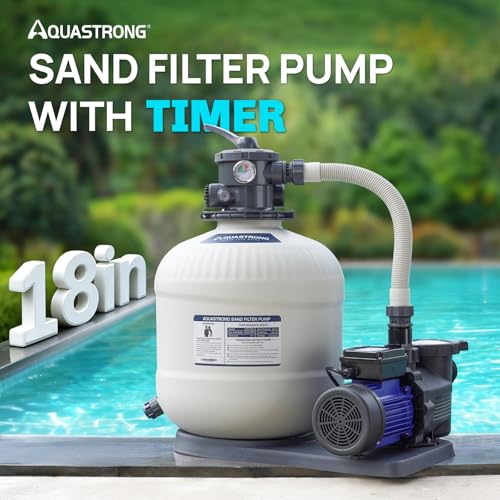 Image of AQUASTRONG 18in Sand Filter Pump with Timer, 1 HP, 6100 GPH Pool Pumps for Pools Up to 20000 GAL, Pool Filter With 6-Way Valve, Improved Circulation and Filtration