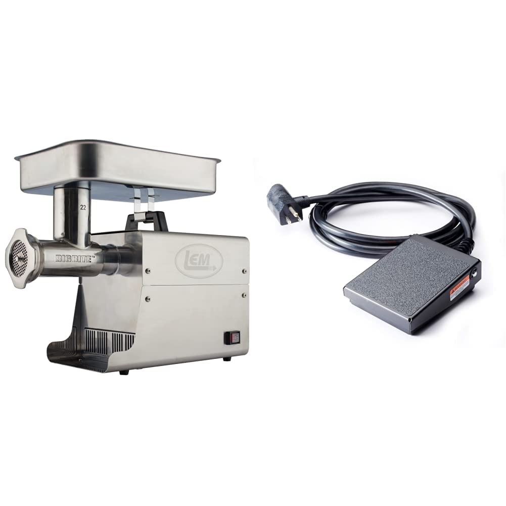 LEM Products 1786 Dual Grind #22 Big Bite Meat Grinder - 1HP & Products 724 Meat Grinder Foot Switch, Black