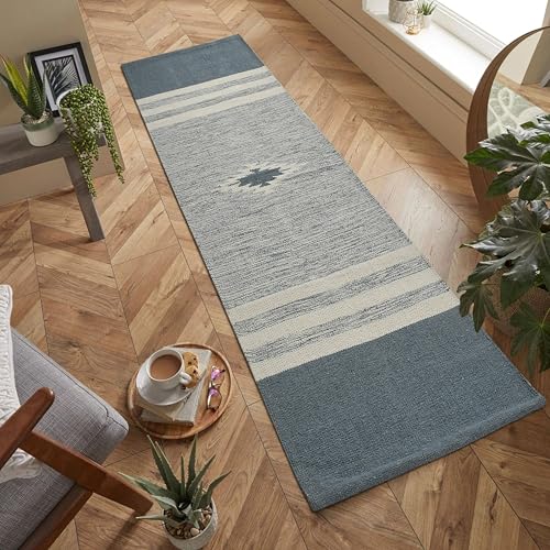 Image of Hand Woven 100% Natural Cotton Designer Rug|Kitchen Runner|Bedside Runner|Kitchen Mat|Carpet|Multiple uses for Balcony,Living Room,Bedroom,Size-22x60 Inches, (Grey)