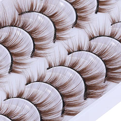 Daoder Colored Lashes Brown False Eyelashes Natural Look Cat Eye Wispy Long Mink Lashes Volume Fluffy Fake Eyelashes Pack 10 Pairs (Brown Lashes) #TOP4