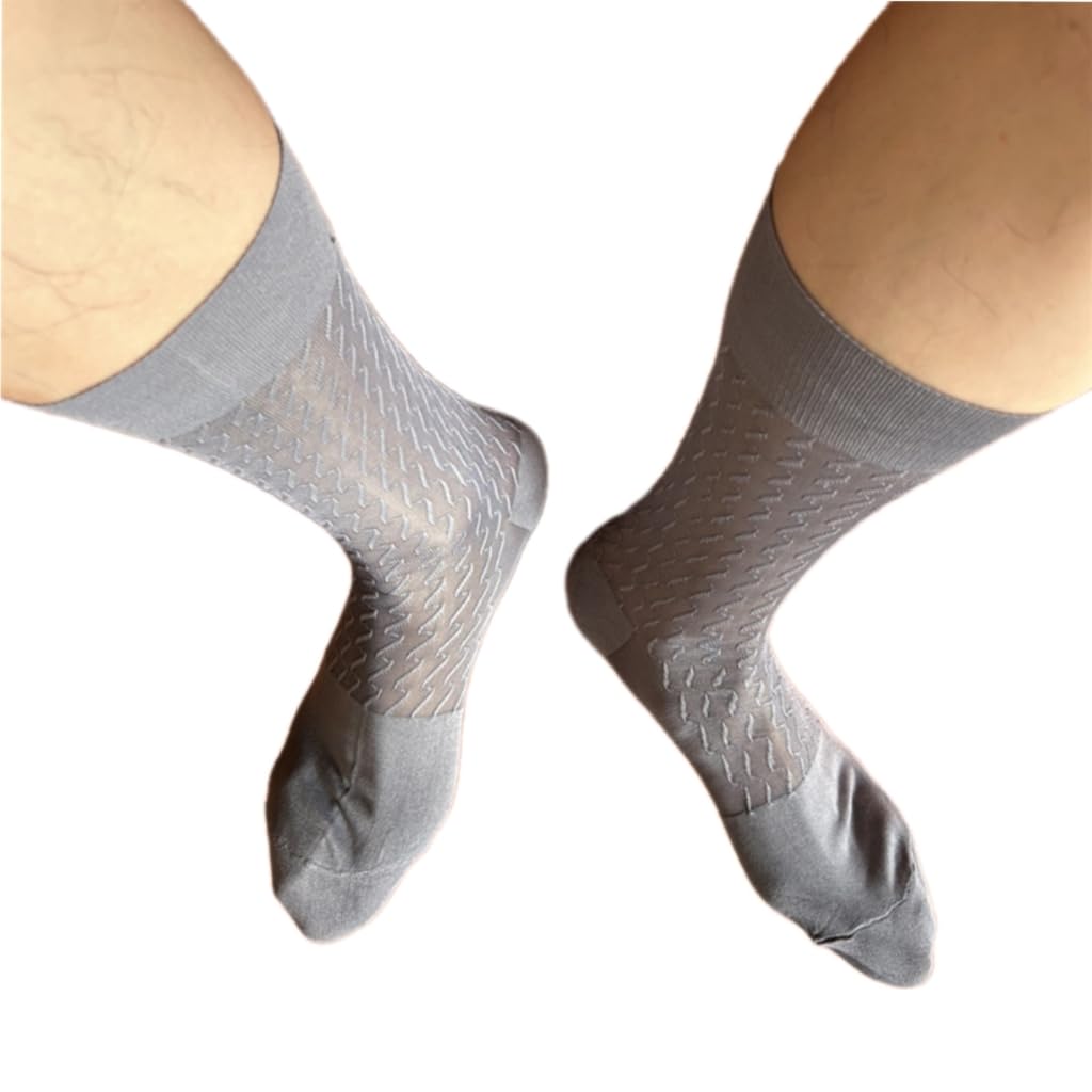 Gmbylby Unisex Gray Gy Men's Lightweight Sheer Nylon Formal Dress Socks With Waved Striped Pattern Business Suit Calf For