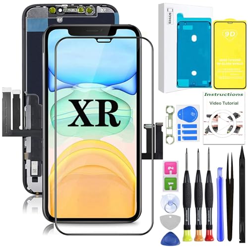 for iPhone XR Screen Replacement,LCD Display Touch Screen Assembly,Compatible with iPhone XR Screen Replacement 6.1 inch (Model A1984, A2105, A2106, A2108) with Screen Protector and Repair Tools