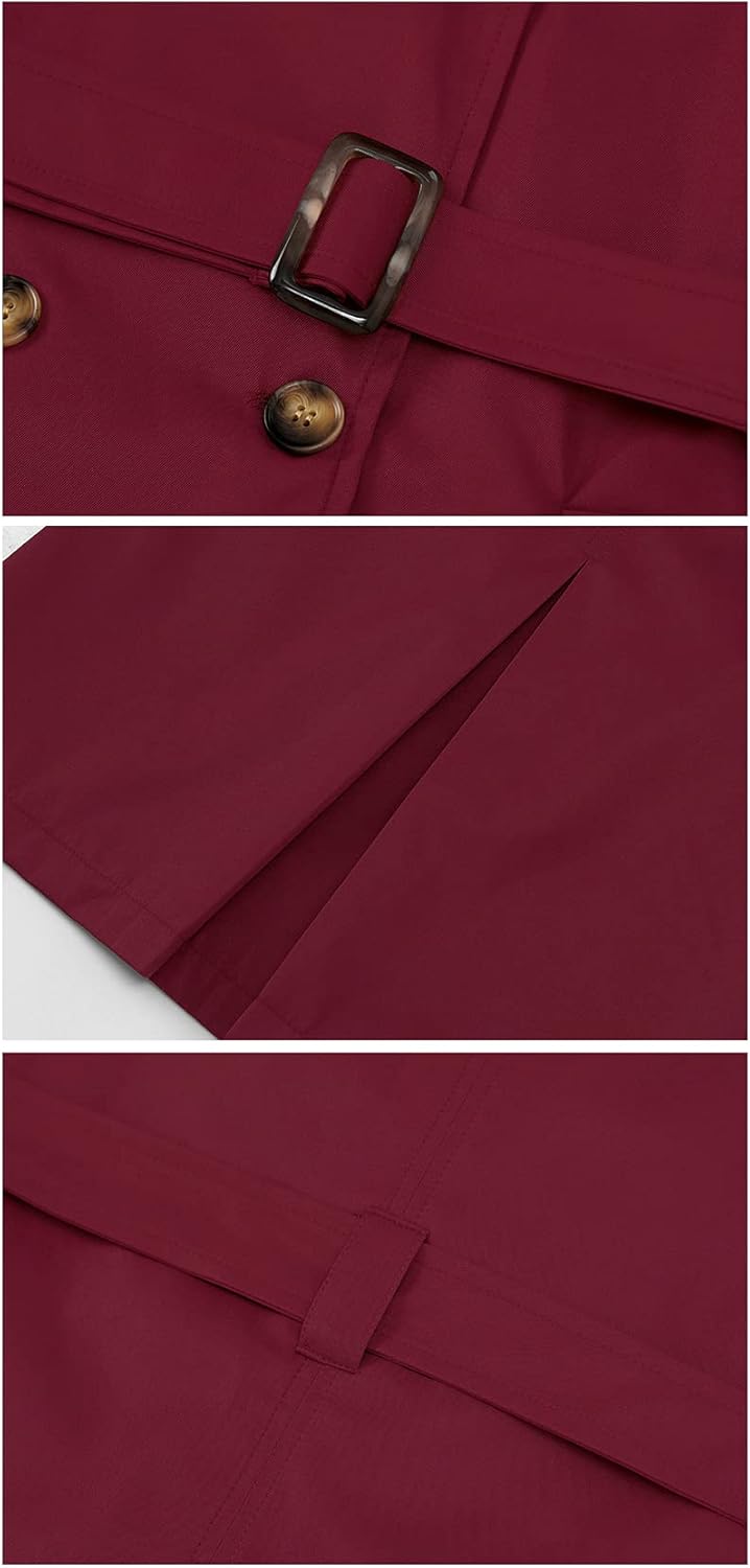 Chrisuno Women's Double Breasted Trench Coats Mid-Length Belted Overcoat Long Dress Jacket with Detachable Hood - Image 5