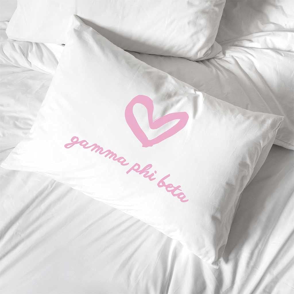 sockprints Gamma Phi Beta Pillowcase - Sorority Name with Heart Design Pillow Covers. 100% Cotton Standard Size 20x30 Inches Pillow Case with 220 Thread Count