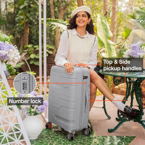 Image of Nasher Miles Paris Hard-Sided Polypropylene Luggage Set of 2 | 55cm & 65cm | 8 Wheels Small & Medium Trolley Bag for Travel | Suitcase (Grey)
