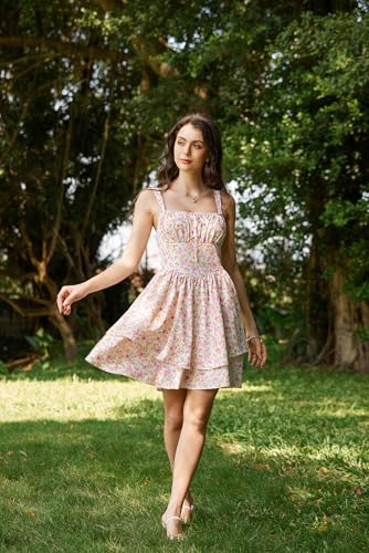 Image of Scarlet Darkness Floral Mini Corset Dress for Women Teen 2026 Summer Spring Flowy A-Line Sundress with Pockets