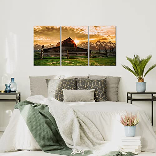 Conipit Large 3 Panels Landscape Paintings Moulton Barn On Mormon Row Canvas Sunrise On Mormon Row Wall Art For Living Room Farmhouse Pictures Modern Artwork Decor Framed 16"X24"X3Pcs #TOP2