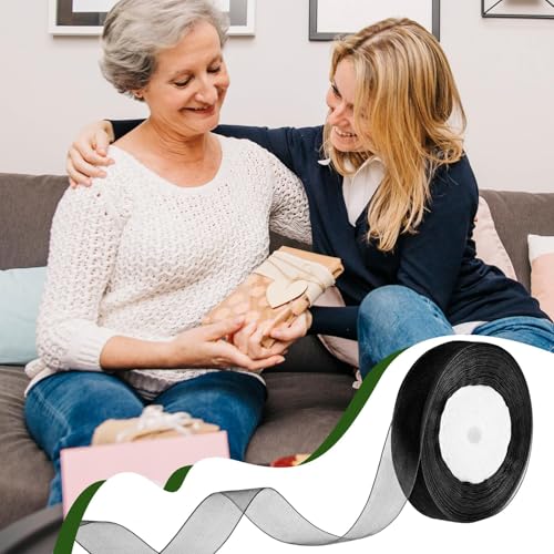 Rmeet Schwarzes Organzaband,2 pcs 45M Hochzeit Geschenkband,20 mm Breit Dekoband Transparent Schleifenband als Dekoration Tüllband für Geschenk Bänder DIY zum Basteln