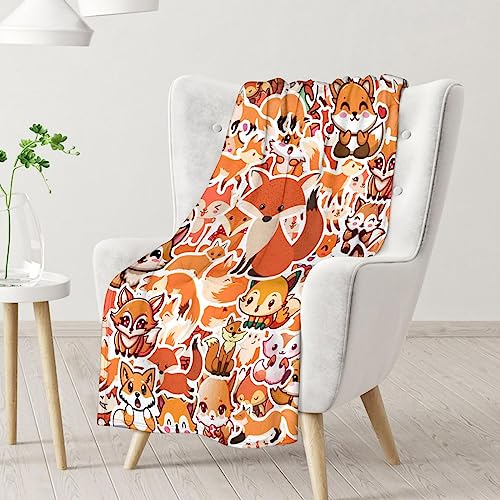 Mercuryelf Fox Throw Blanket - Soft, Fuzzy & Warm - 60x80 Inches Flannel Blankets for Bed, Couch - Orange Funny Throws Gift for Adults