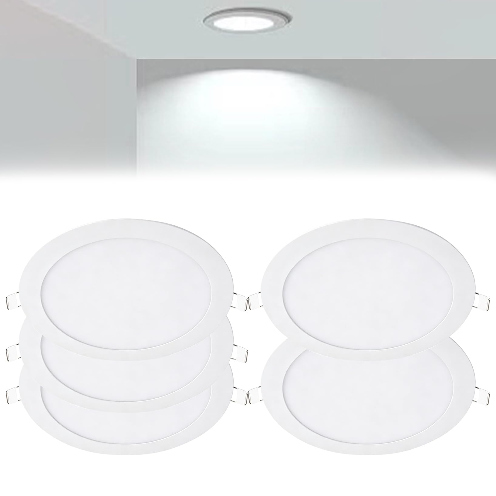 VOGHMOLD 24W Ultra Slim LED Downlight 12 inch, 6000K Recessed Ceiling Light, Cut Φ280-285mm, AC85-265V Flush Mount Spotlights Aluminum Round Panel Lights for Office Hallway, 5 Pack
