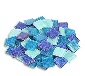 Mosaic Tiles 50 Pieces / 200 g Pack of Glitter Crystal Mosaic Tile Supplies for Home Decoration, DIY Crafts, Plates, Picture Frames, Flowerpots 2x2 cm Square Tiles (Blue Mix)