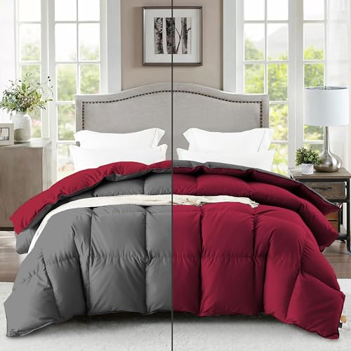 Image of Fluffy 600 GSM Winter Comforter Double Bed Size 90 inchX100 inch - 600 GSM Heavy Winter Quilt Microfiber Rajai /Duvet /Blanket Super Soft Double Bed - Burgundy /Dark Gray Color