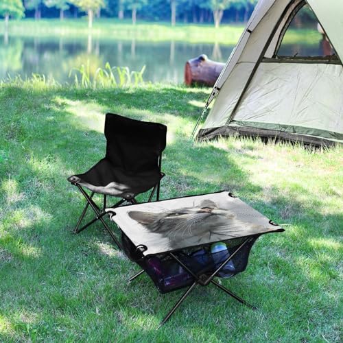 Mesa plegable para camping SDMKA con diseño de gato, portátil y fácil de transportar, ideal para playa y picnic miniatura 5