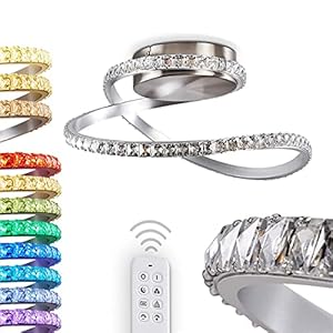 LED Dimbare Plafondlamp, Spiraal Kristallen Hanglampen, 25W RGB Kleur Veranderende Plafond Lamp Met Afstandsbediening, Sfeerverlichting Binnen Voor Woonkamer, Slaapkamer, Kantoor, 3000K, Zilver