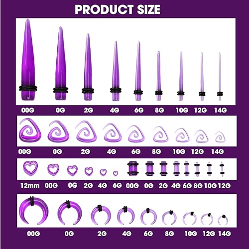 Marsrut 84Pcs Ear Stretching Kit, Acrylic Lightweight Heart Tunnels, Horseshoes Tapers, Spiral Ear Plugs Septum Pincher For Starter Expanders, Body Piercing Jewelry Earring Gauges Gauging Set For Women thumb #1