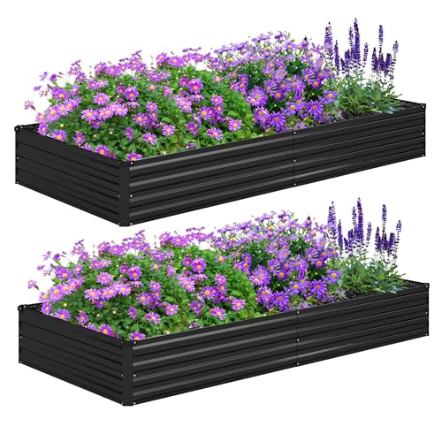 Foxlang 8x4x1ft(2 PCS) Galvanized Raised Garden Bed,Outdoor Planter Box Metal Patio Kit Planting Bed...